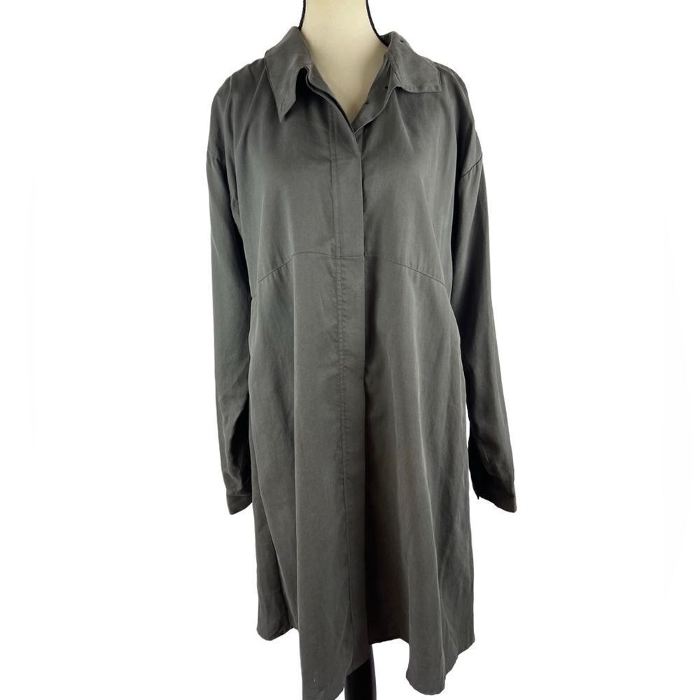Anagram tencel tunic dress‎ long button shirt gray w olive green undertone sz 8